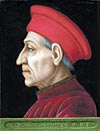 AGNOLO DI COSIMO TORI detto IL BRONZINO (Firenze 1503-1572) e bottega<br />Ritratto di Cosimo il Vecchio<br />1551-1553 ca.<br />olio su stagno<br />iscrizione: COSMUS MEDICES P P P<br />Firenze, Galleria degli Uffizi, Corridoio Vasariano <br />Inv. 1890 n. 870