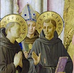 GUIDO DI PIERO, poi FRA GIOVANNI DA FIESOLE,<br />detto IL BEATO ANGELICO<br />(Vicchio di Mugello, documentato a Firenze dal 1417-Roma 1455)<br />Madonna con Bambino tra i santi Antonio da Padova, Ludovico di Tolosa, Francesco, Cosma, Damiano e Pietro Martire (particolare)<br />post 1450-1452<br />tempera su tavola, particolare<br />Firenze, Museo di San Marco<br />Inv. 1890 n. 8503